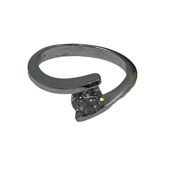 Sterling Silver 925 Rhodium Round Bezel CZ Solitaire Ring Sz 7.5 - Picture 9 of 13